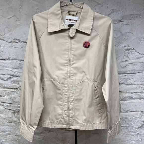Vintage 80s 90s McGregor Beige Chin Strap Harrington Windbreaker Light Jacket - Picture 1 of 9
